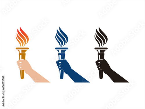 Hand holding torch logo icon vector illustration 