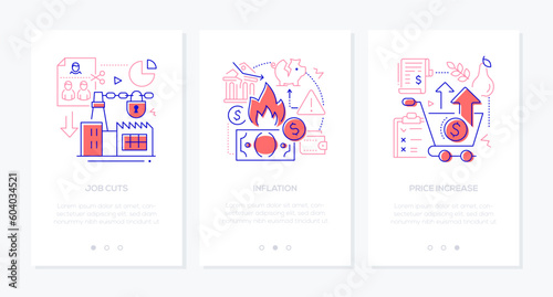 Job cuts and inflation - line design style banners set