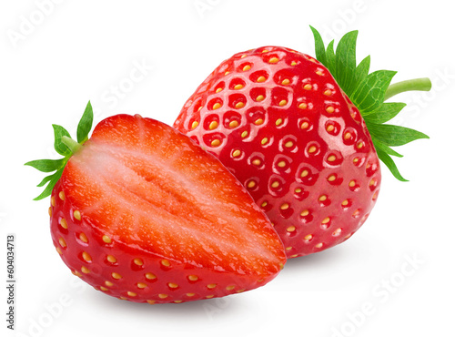 Strawberries isolated. Ripe sweet strawberries and half a berry on a white background. © Денис Петровских