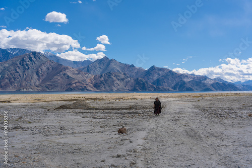  indigenous people in Ladakh, the mountain and blue sky
