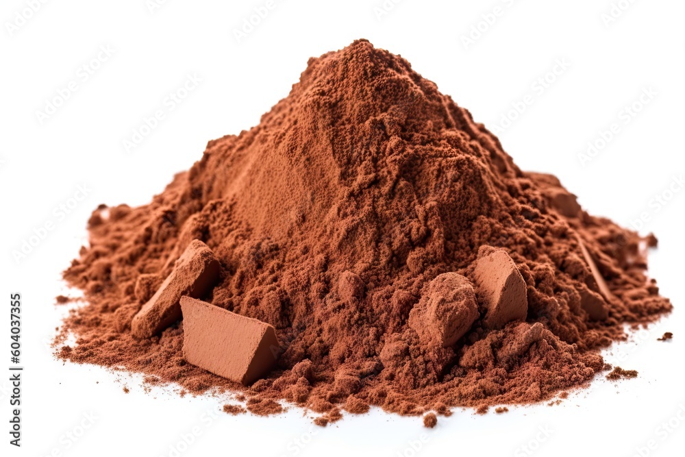 Brown Chocolate Powder on White Background. Isolated. Generative AI illustrations. Brown Chocolate Powder on White Background. Isolated. Generative AI illustrations.