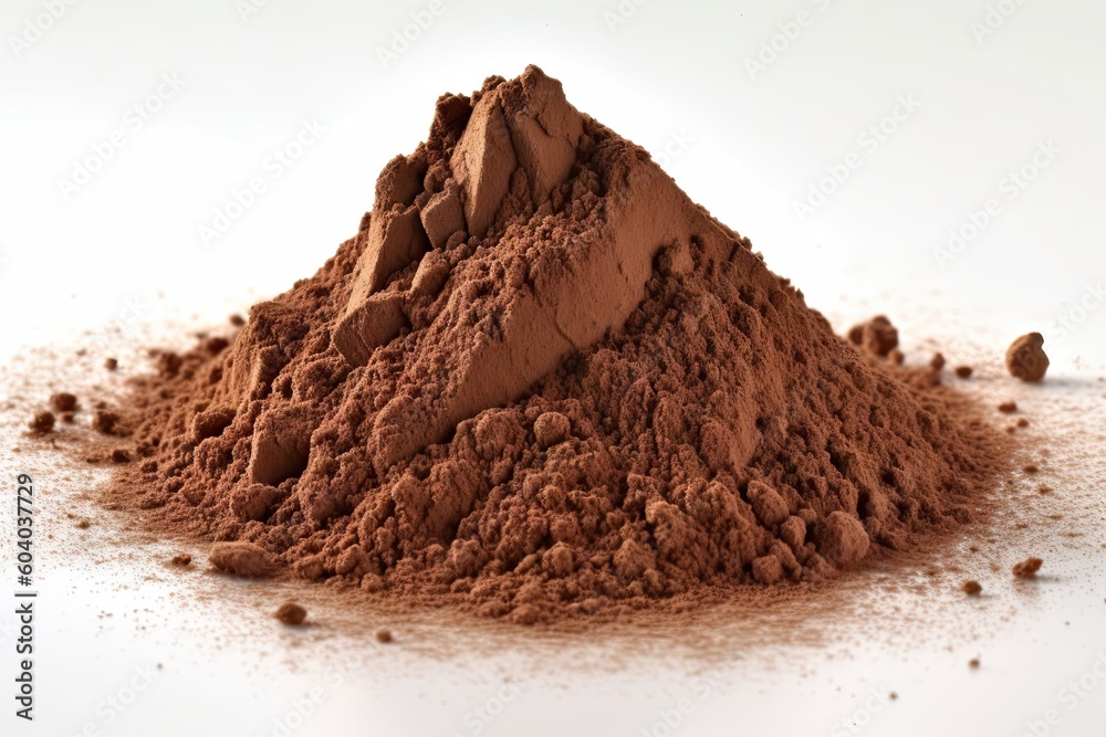 Brown Chocolate Powder on White Background. Isolated. Generative AI illustrations. Brown Chocolate Powder on White Background. Isolated. Generative AI illustrations.