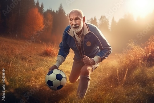 Energetic fun and happy old man, sportsman, leads a healthy lifestyle, generative ai