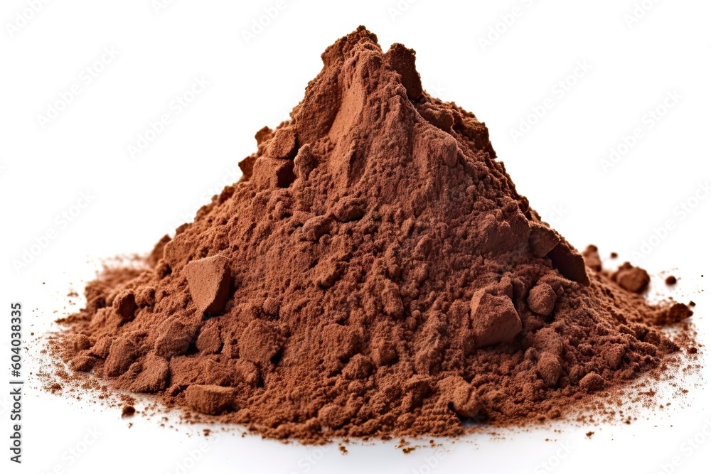 Brown Chocolate Powder on White Background. Isolated. Generative AI illustrations. Brown Chocolate Powder on White Background. Isolated. Generative AI illustrations.