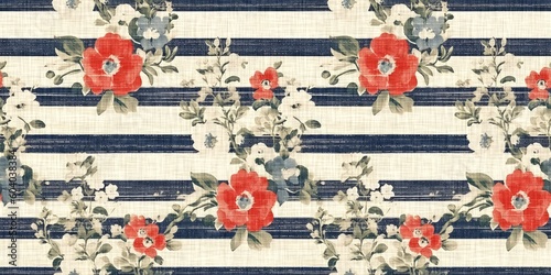 Rustic americana seamless border in traditional red, white and blue colors. Modern and fun, great country cottage house decor, folk art fashion, textiles and 4th of July ribbon scrapbook paper.