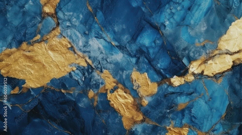 Fototapeta premium Gold and blue marble granite quartz stone textured background wallpaper. Generative AI