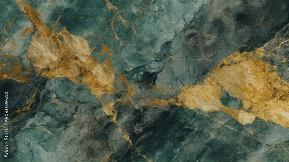 Gold and green marble stone textured background wallpaper. Generative AI