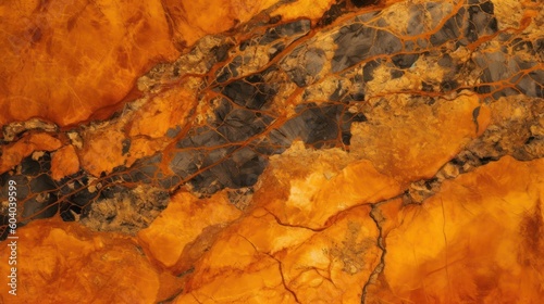 Gold and orange rusted marble granite stone textured background wallpaper. Generative AI