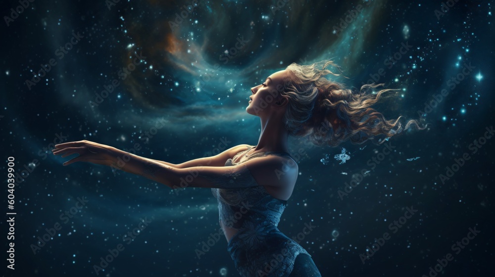 Aquarius Zodiac star sign wallpaper background illustration design, water girl, sky, Generative AI