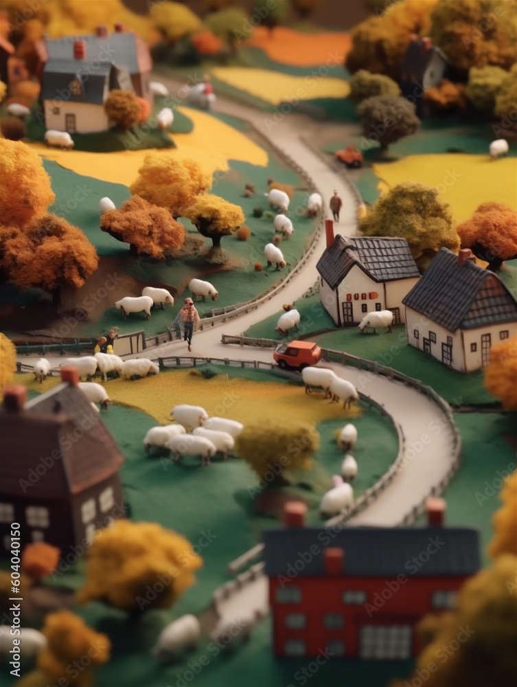 Closeup lovely rural miniature landscape in warm tones Closeup lovely rural miniature landscape in warm tones