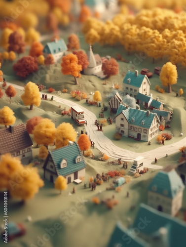 Closeup lovely rural miniature landscape in warm tones