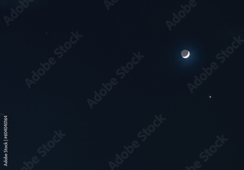Night clear sky with crescent moon, stars, bright Venus and stars © dmf87