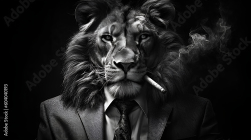 Lion mafia boss, smoking a cigar