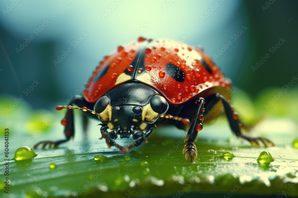 Naklejka premium Nature's Beauty: Magnificent Close-Up Shot of a Delicate Ladybug