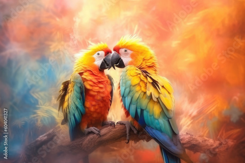 two parrots on a branch, ai generative © nataliya_ua