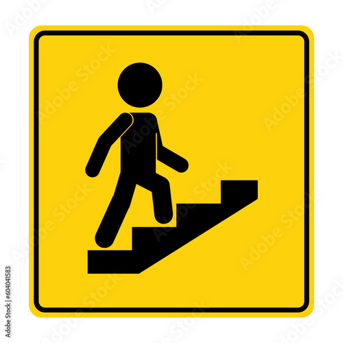 Bundle set isolated printable label sticker rectangle square yellow safety sign of man walking and climbing up stair or ladder, graphic resource for safety building sign, indoor information label