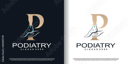 podiatry logo icon with initial P and creative concept design premium vector