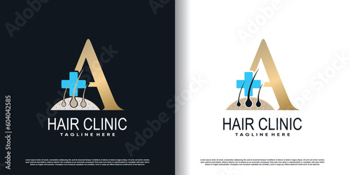 hair clinic logo icon with initial A and creative concept  premium vector