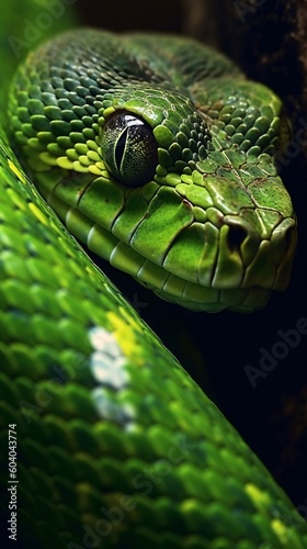 Generative AI, close up of a green snake