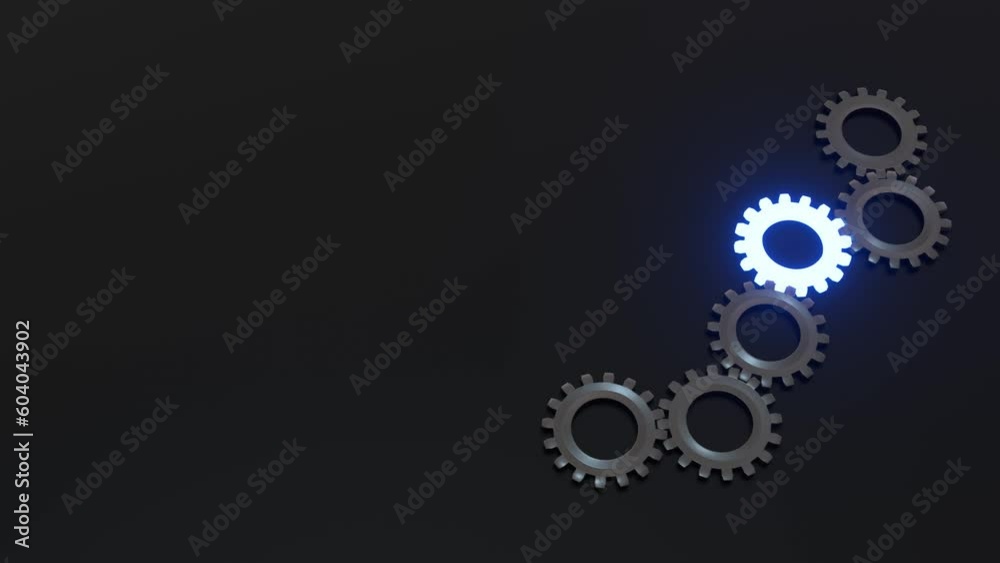 sechs sich ineinandergreifende drehende Zahnräder, besonders, leuchten, Verzahnung, Teamarbeit, Mechanismus, Fortschritt, Entwicklung, 3D, Arbeit, Motorik, schwarz, dunkel, grau, silber, blau sechs sich ineinandergreifende drehende Zahnräder, besonders, leuchten, Verzahnung, Teamarbeit, Mechanismus, Fortschritt, Entwicklung, 3D, Arbeit, Motorik, schwarz, dunkel, grau, silber, blau