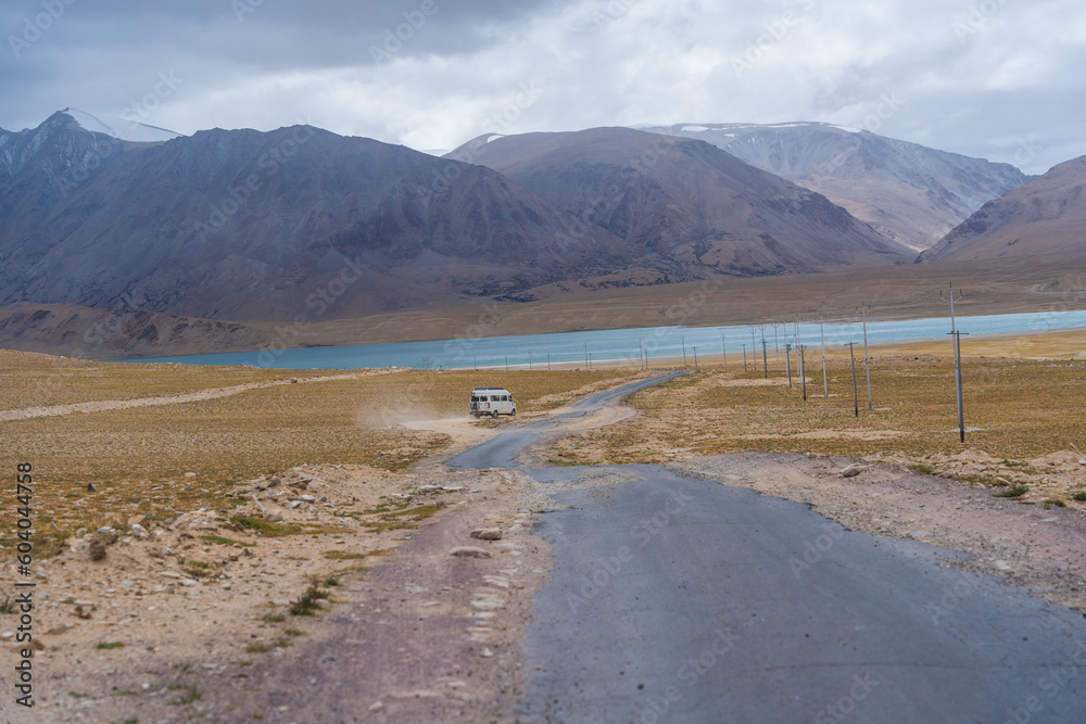 the road from Pangong Lake to Tso Moriri with desert and mountain , Ladakh, India the road from Pangong Lake to Tso Moriri with desert and mountain , Ladakh, India
