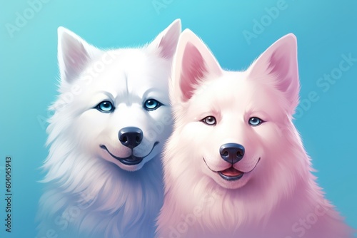 Cute cartoon couple of animals on pure background. 3D illustration.