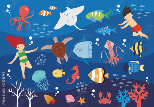 海の生き物イラストセット