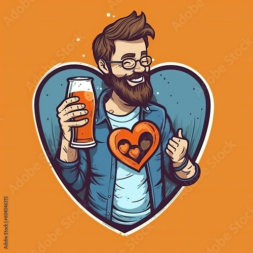 Tableau sur toile uomo con barba innamorato di un boccale di birra