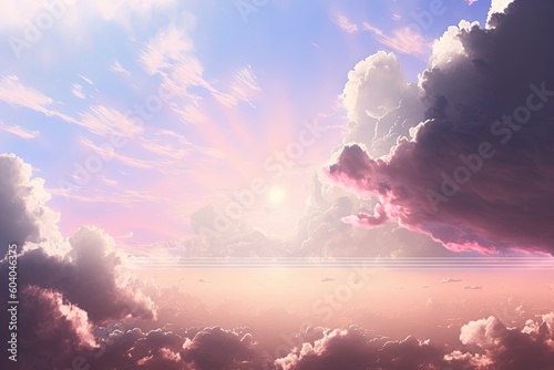 Beautiful Sky and Nature sunset in Abstract Light. Fluffy Clouds background. Generative AI illustrations.