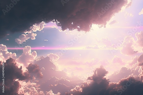 Beautiful Sky and Nature sunset in Abstract Light. Fluffy Clouds background. Generative AI illustrations.