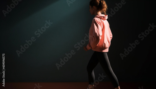 Cute Caucasian boy walking indoors with confidence generated by AI