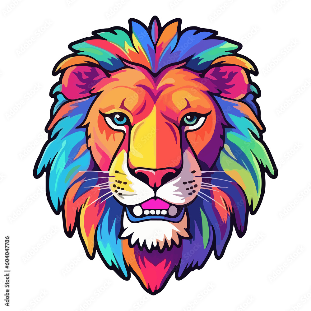 Colorful lion modern pop art style, colorful lion illustration, simple creative design.
