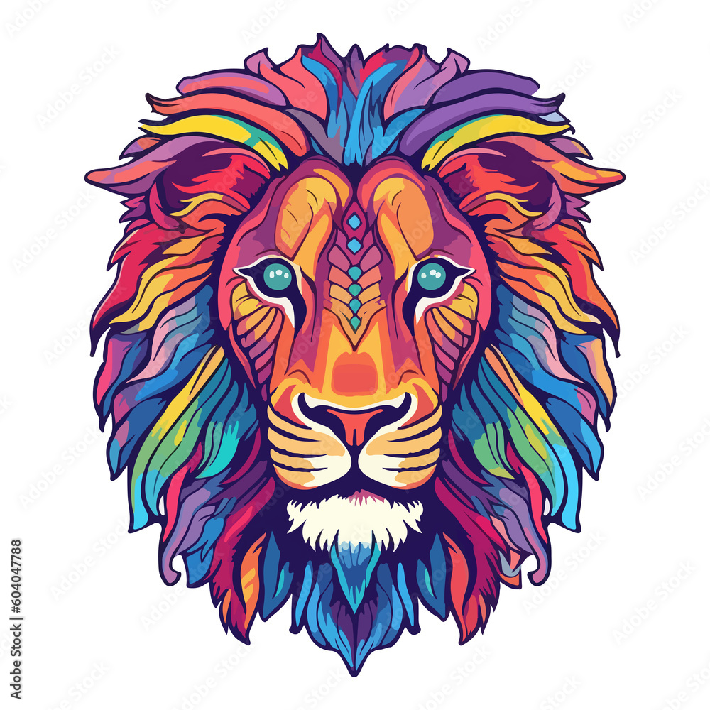 Colorful lion modern pop art style, colorful lion illustration, simple creative design.
