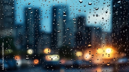 Generative AI. Raindrops on a car window with a blurred background
