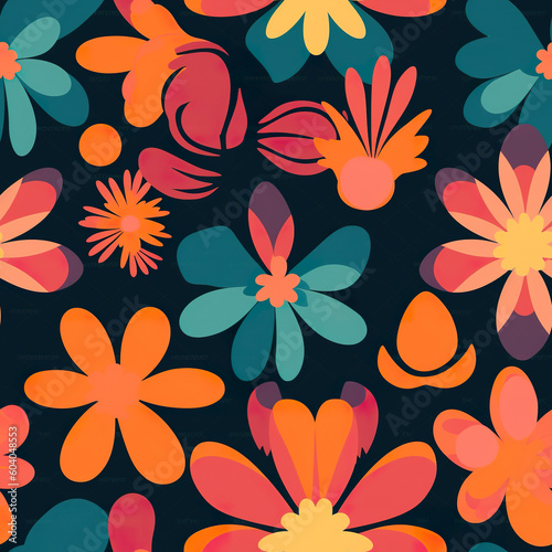A bunch of colorful flowers on a black background. Generative AI.