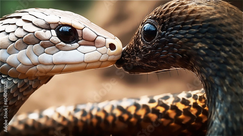 An Indian gray mongoose and a snake are looking at each other
 photo