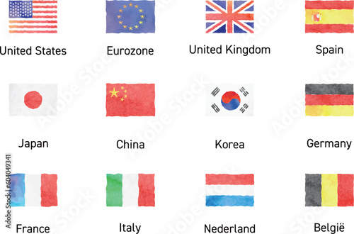 透明水彩タッチ国旗イメージ