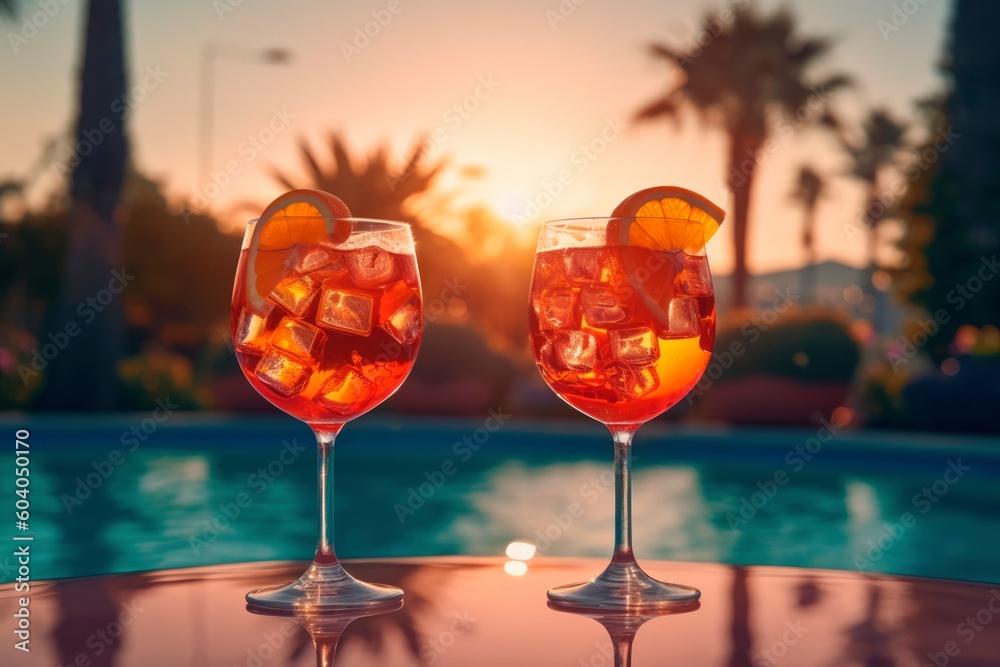 Aperol spritz at poolside .Generative AI Stock Illustration | Adobe Stock