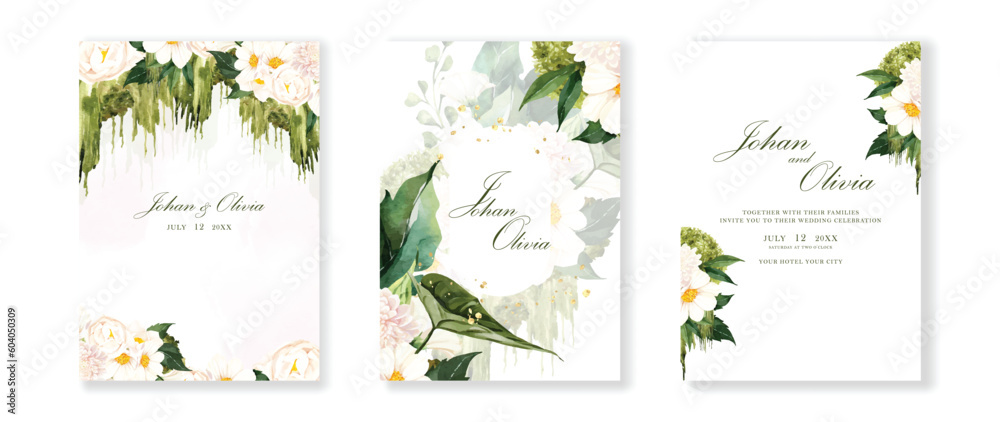 Beautiful wedding invitation card background watercolor vector