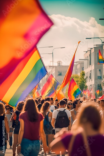 Love in Motion: Soft Focus Romanticism Portrait of Flag Waving at Pride Parade