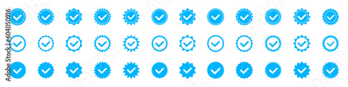 Account verification check mark icon collection. Social media verification icons. Verified badge profile set. Blue check mark vector icon