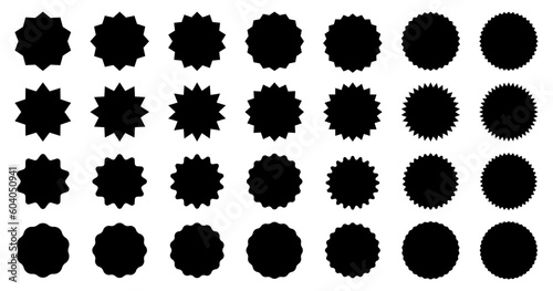 Big Set of black price sticker, sale or discount sticker, sunburst badges vector icon collections. Starburst speech bubbles.