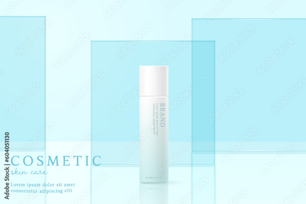 Cosmetics and skin care product ads template on blue background. Cosmetics and skin care product ads template on blue background.