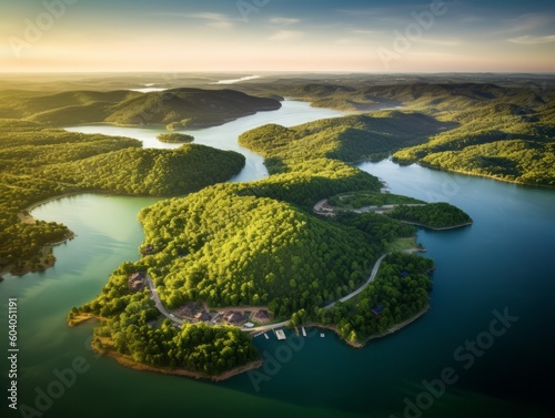Aerial View of Ozarks Lake, created with Generative AI Technology, ai, generative photo