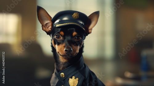Generative AI.  Illustration with a small dog in the form of a policeman
