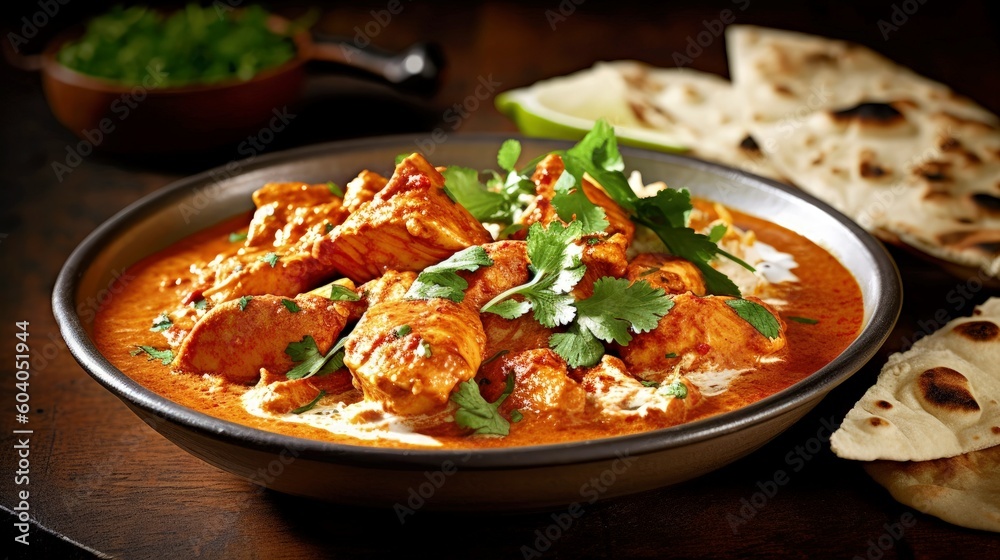 indian tikka masala chicken curry in bowl created with generative AI indian tikka masala chicken curry in bowl created with generative AI