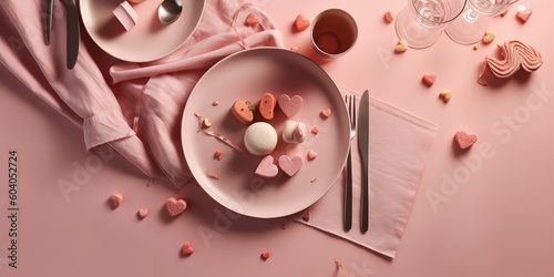 Valentine day romantic table setting, generative AI