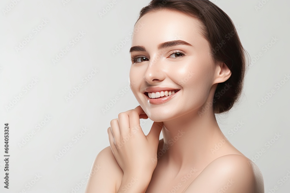 Portrait of a happy, confident, and healthy Caucasian woman with glowing skin and positivity. Generative AI Portrait of a happy, confident, and healthy Caucasian woman with glowing skin and positivity. Generative AI