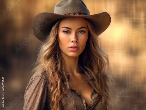 Hot sexy cowgirl in cowboy hat and leather pants wild west generative ai © Gizmo