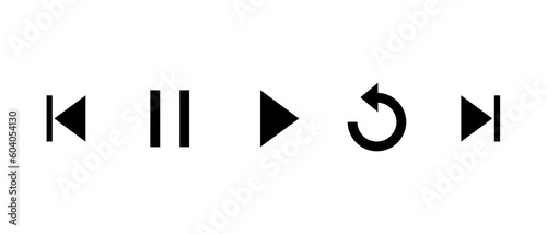 Previous, pause, play, replay, and next track icon vector. Elements for video streaming app